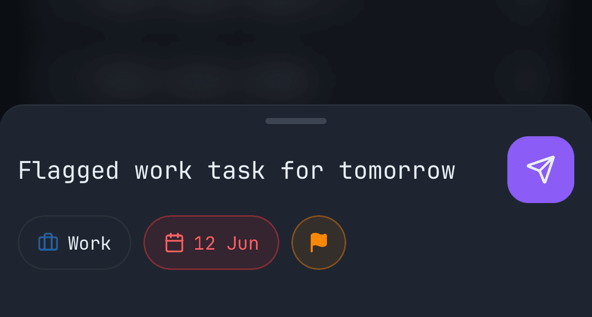 Mobile quick-add bar at the bottom — show typing a task with the Space chip + due-date chip visible.